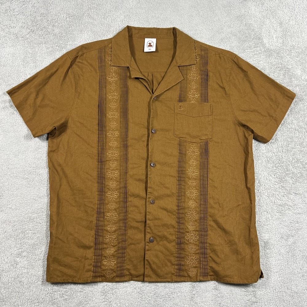 Dandy Del Mar Guayabera Shirt Mens XL Linen Cotton Camp Collar Button Up Floral